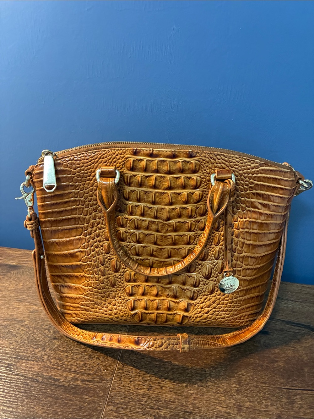 Brahmin Duxbury Dark Rum Melbourne Croc-Embossed Satchel